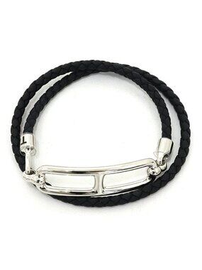 Hermes Leather Bracelet Double Tour Braided Vo Swift Black Silver